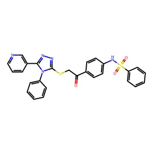 N-[4-[2-[(4-phenyl-5-pyridin-3-yl-1,2,4-triazol-3-yl)sulfanyl]acetyl]phenyl]benzenesulfonamide structure