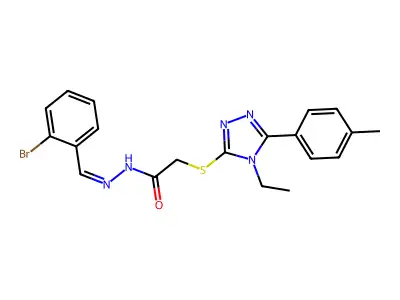 N-[(E)-(2-bromophenyl)methylideneamino]-2-[[4-ethyl-5-(4-methylphenyl)-1,2,4-triazol-3-yl]sulfanyl]acetamide structure