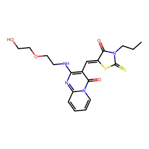 2-{[2-(2-hydroxyethoxy)ethyl]amino}-3-[(Z)-(4-oxo-3-propyl-2-thioxo-1,3-thiazolidin-5-ylidene)methyl]-4H-pyrido[1,2-a]pyrimidin-4-one structure