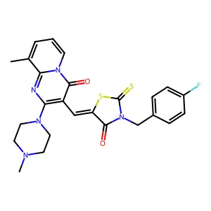 3-{(Z)-[3-(4-fluorobenzyl)-4-oxo-2-thioxo-1,3-thiazolidin-5-ylidene]methyl}-9-methyl-2-(4-methylpiperazin-1-yl)-4H-pyrido[1,2-a]pyrimidin-4-one structure