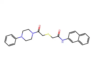 N-naphthalen-2-yl-2-[2-oxo-2-(4-phenylpiperazin-1-yl)ethyl]sulfanylacetamide structure