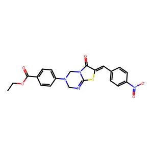 ethyl 4-[(7Z)-7-[(4-nitrophenyl)methylidene]-6-oxo-2,4-dihydro-[1,3]thiazolo[3,2-a][1,3,5]triazin-3-yl]benzoate structure
