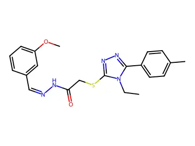 2-[[4-ethyl-5-(4-methylphenyl)-1,2,4-triazol-3-yl]sulfanyl]-N-[(E)-(3-methoxyphenyl)methylideneamino]acetamide structure