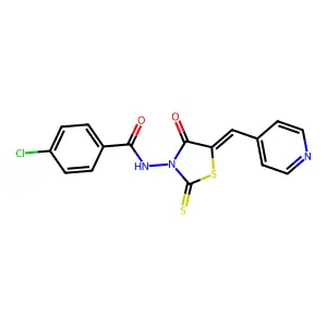 4-chloro-N-[(5Z)-4-oxo-5-(pyridin-4-ylmethylidene)-2-sulfanylidene-1,3-thiazolidin-3-yl]benzamide structure