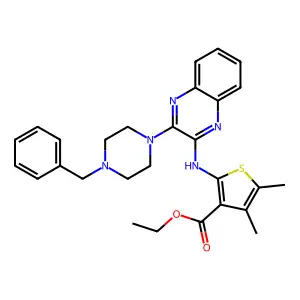 ethyl 2-{[3-(4-benzylpiperazin-1-yl)quinoxalin-2-yl]amino}-4,5-dimethylthiophene-3-carboxylate structure