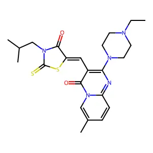 2-(4-ethyl-1-piperazinyl)-3-[(Z)-(3-isobutyl-4-oxo-2-thioxo-1,3-thiazolidin-5-ylidene)methyl]-7-methyl-4H-pyrido[1,2-a]pyrimidin-4-one structure