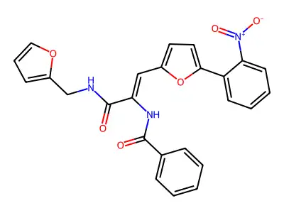 N-[(Z)-3-(furan-2-ylmethylamino)-1-[5-(2-nitrophenyl)furan-2-yl]-3-oxoprop-1-en-2-yl]benzamide structure