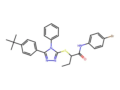 N-(4-bromophenyl)-2-{[5-(4-tert-butylphenyl)-4-phenyl-4H-1,2,4-triazol-3-yl]sulfanyl}butanamide structure