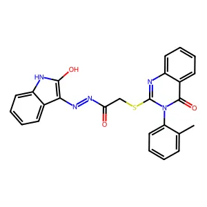 2-{[3-(2-methylphenyl)-4-oxo-3,4-dihydroquinazolin-2-yl]sulfanyl}-N'-[(3E)-2-oxo-1,2-dihydro-3H-indol-3-ylidene]acetohydrazide structure