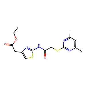 Ethyl 2-(2-(2-((4,6-dimethylpyrimidin-2-yl)thio)acetamido)thiazol-4-yl)acetate structure