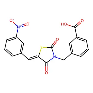3-[(5-{3-Nitrobenzylidene}-2,4-dioxo-1,3-thiazolidin-3-yl)methyl]benzoic acid structure