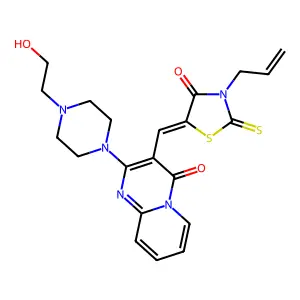2-[4-(2-hydroxyethyl)piperazin-1-yl]-3-{(Z)-[4-oxo-3-(prop-2-en-1-yl)-2-thioxo-1,3-thiazolidin-5-ylidene]methyl}-4H-pyrido[1,2-a]pyrimidin-4-one structure