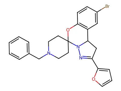 1-benzyl-9'-bromo-2'-(furan-2-yl)-1',10b'-dihydrospiro[piperidine-4,5'-pyrazolo[1,5-c][1,3]benzoxazine] structure