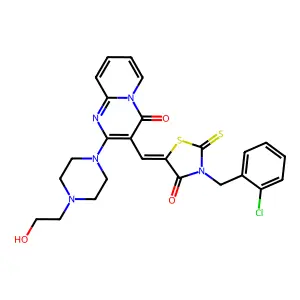 3-{(Z)-[3-(2-chlorobenzyl)-4-oxo-2-thioxo-1,3-thiazolidin-5-ylidene]methyl}-2-[4-(2-hydroxyethyl)piperazin-1-yl]-4H-pyrido[1,2-a]pyrimidin-4-one structure