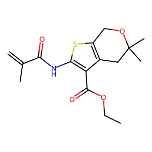 ethyl 5,5-dimethyl-2-(2-methylprop-2-enoylamino)-4,7-dihydrothieno[2,3-c]pyran-3-carboxylate structure