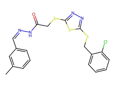2-[[5-[(2-chlorophenyl)methylsulfanyl]-1,3,4-thiadiazol-2-yl]sulfanyl]-N-[(E)-(3-methylphenyl)methylideneamino]acetamide structure