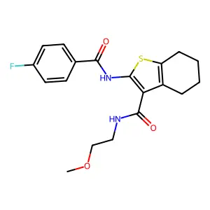 2-(4-fluorobenzamido)-N-(2-methoxyethyl)-4,5,6,7-tetrahydrobenzo[b]thiophene-3-carboxamide structure