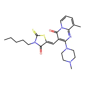9-methyl-2-(4-methylpiperazin-1-yl)-3-[(Z)-(4-oxo-3-pentyl-2-thioxo-1,3-thiazolidin-5-ylidene)methyl]-4H-pyrido[1,2-a]pyrimidin-4-one structure