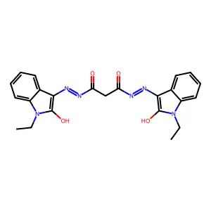 N'~1~-[(3E)-1-ethyl-2-oxo-1,2-dihydro-3H-indol-3-ylidene]-N'~3~-[(3Z)-1-ethyl-2-oxo-1,2-dihydro-3H-indol-3-ylidene]propanedihydrazide structure