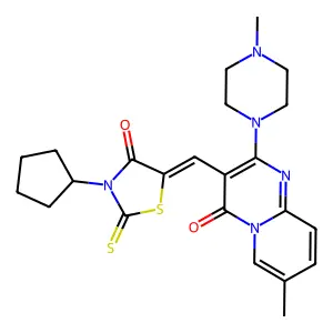 3-[(Z)-(3-cyclopentyl-4-oxo-2-thioxo-1,3-thiazolidin-5-ylidene)methyl]-7-methyl-2-(4-methylpiperazin-1-yl)-4H-pyrido[1,2-a]pyrimidin-4-one structure