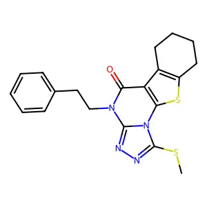 1-(methylthio)-4-phenethyl-6,7,8,9-tetrahydrobenzo[4,5]thieno[3,2-e][1,2,4]triazolo[4,3-a]pyrimidin-5(4H)-one structure