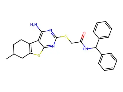 2-[(4-amino-7-methyl-5,6,7,8-tetrahydro-[1]benzothiolo[2,3-d]pyrimidin-2-yl)sulfanyl]-N-benzhydrylacetamide structure