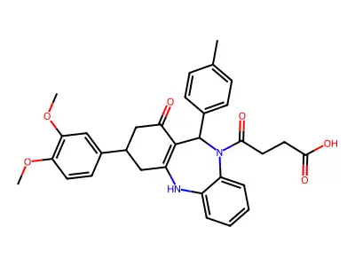 4-[3-(3,4-dimethoxyphenyl)-1-hydroxy-11-(4-methylphenyl)-2,3,4,11-tetrahydro-10H-dibenzo[b,e][1,4]diazepin-10-yl]-4-oxobutanoic acid structure