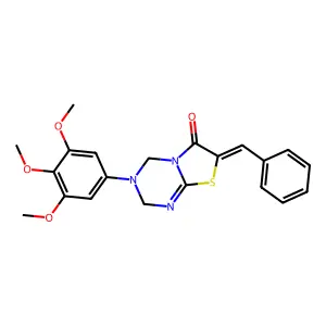 (7Z)-7-benzylidene-3-(3,4,5-trimethoxyphenyl)-2,4-dihydro-[1,3]thiazolo[3,2-a][1,3,5]triazin-6-one structure