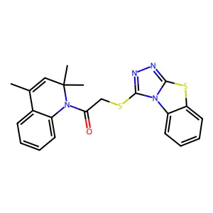 2-([1,2,4]triazolo[3,4-b][1,3]benzothiazol-3-ylsulfanyl)-1-(2,2,4-trimethylquinolin-1(2H)-yl)ethanone structure