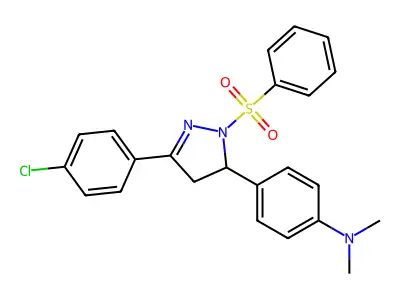 4-[2-(benzenesulfonyl)-5-(4-chlorophenyl)-3,4-dihydropyrazol-3-yl]-N,N-dimethylaniline structure