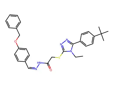 2-[[5-(4-tert-butylphenyl)-4-ethyl-1,2,4-triazol-3-yl]sulfanyl]-N-[(E)-(4-phenylmethoxyphenyl)methylideneamino]acetamide structure