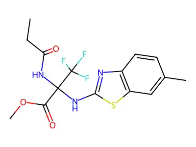 methyl 3,3,3-trifluoro-2-[(6-methyl-1,3-benzothiazol-2-yl)amino]-2-(propanoylamino)propanoate structure