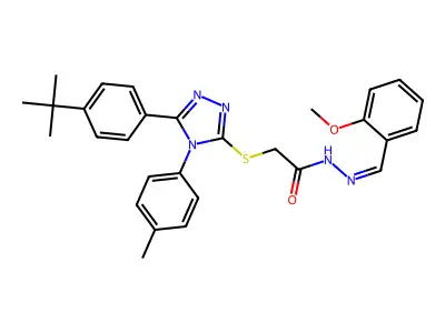 2-[[5-(4-tert-butylphenyl)-4-(4-methylphenyl)-1,2,4-triazol-3-yl]sulfanyl]-N-[(E)-(2-methoxyphenyl)methylideneamino]acetamide structure