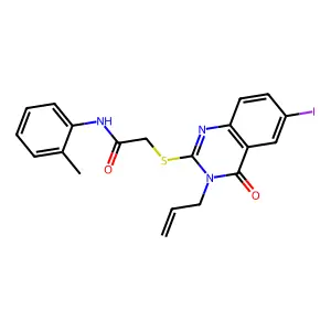 2-(6-iodo-4-oxo-3-prop-2-enylquinazolin-2-yl)sulfanyl-N-(2-methylphenyl)acetamide structure