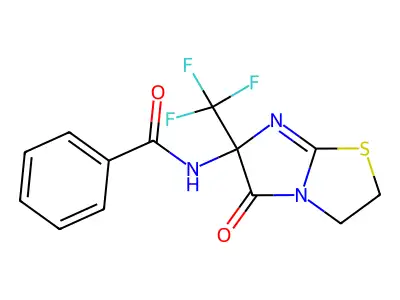 N-[5-oxo-6-(trifluoromethyl)-2,3,5,6-tetrahydroimidazo[2,1-b][1,3]thiazol-6-yl]benzamide structure