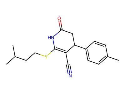 6-(3-methylbutylsulfanyl)-4-(4-methylphenyl)-2-oxo-3,4-dihydro-1H-pyridine-5-carbonitrile structure