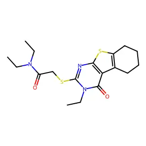 N,N-diethyl-2-[(3-ethyl-4-oxo-3,4,5,6,7,8-hexahydro[1]benzothieno[2,3-d]pyrimidin-2-yl)sulfanyl]acetamide structure