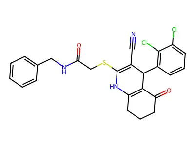 N-benzyl-2-[[3-cyano-4-(2,3-dichlorophenyl)-5-oxo-4,6,7,8-tetrahydro-1H-quinolin-2-yl]sulfanyl]acetamide structure