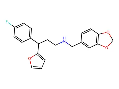 N-(1,3-benzodioxol-5-ylmethyl)-3-(4-fluorophenyl)-3-(furan-2-yl)propan-1-amine structure