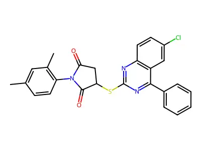 3-[(6-chloro-4-phenylquinazolin-2-yl)sulfanyl]-1-(2,4-dimethylphenyl)pyrrolidine-2,5-dione structure