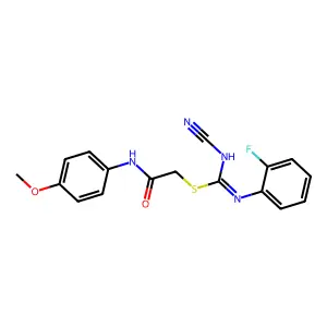 [2-(4-methoxyanilino)-2-oxoethyl] N-cyano-N'-(2-fluorophenyl)carbamimidothioate structure