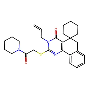 2-(2-oxo-2-piperidin-1-ylethyl)sulfanyl-3-prop-2-enylspiro[6H-benzo[h]quinazoline-5,1'-cyclohexane]-4-one structure