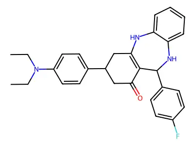 3-[4-(diethylamino)phenyl]-11-(4-fluorophenyl)-3,4,10,11-tetrahydro-2H-dibenzo[b,e][1,4]diazepin-1-ol structure