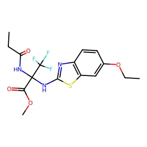 methyl 2-[(6-ethoxy-1,3-benzothiazol-2-yl)amino]-3,3,3-trifluoro-2-(propanoylamino)propanoate structure