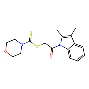2-(2,3-dimethyl-1H-indol-1-yl)-2-oxoethyl morpholine-4-carbodithioate structure