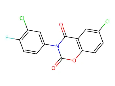6-chloro-3-(3-chloro-4-fluorophenyl)-2H-1,3-benzoxazine-2,4(3H)-dione structure