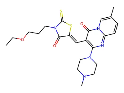 3-{(Z)-[3-(3-ethoxypropyl)-4-oxo-2-thioxo-1,3-thiazolidin-5-ylidene]methyl}-7-methyl-2-(4-methylpiperazin-1-yl)-4H-pyrido[1,2-a]pyrimidin-4-one structure