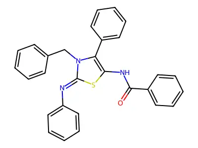 N-[(2Z)-3-benzyl-4-phenyl-2-(phenylimino)-2,3-dihydro-1,3-thiazol-5-yl]benzamide structure