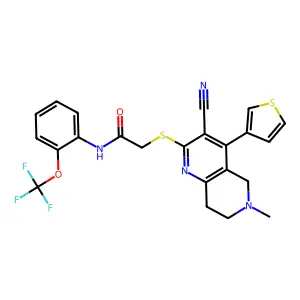 2-{[3-cyano-6-methyl-4-(thiophen-3-yl)-5,6,7,8-tetrahydro-1,6-naphthyridin-2-yl]sulfanyl}-N-[2-(trifluoromethoxy)phenyl]acetamide structure