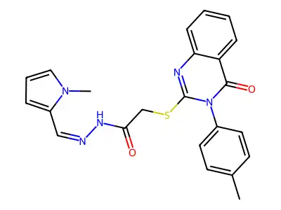 (E)-N'-((1-methyl-1H-pyrrol-2-yl)methylene)-2-((4-oxo-3-(p-tolyl)-3,4-dihydroquinazolin-2-yl)thio)acetohydrazide structure